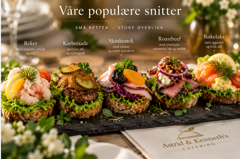 Fat med våre fem snitter: reker, karbonade, skinkestek, roastbeef og røkelaks